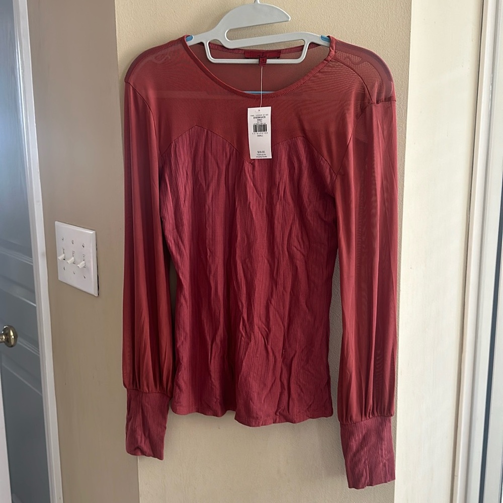 Warm Orange Mesh Shirt, Size Small. BUCKLE, Never Worn.